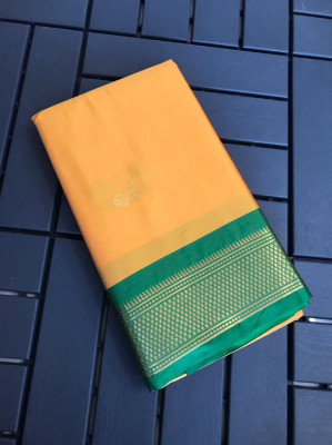 Julee Solid/Plain Banarasi Pure Silk Saree(Yellow)