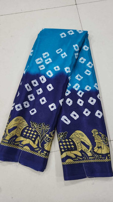 ZENFAB THREADS Self Design, Animal Print Bollywood Crepe, Silk Blend Saree(Dark Blue, Light Blue)