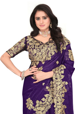AVIRAT DESIGNER STUDIO Embroidered Bollywood Georgette, Chiffon Saree(Purple)