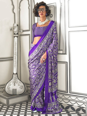 ANOUK Printed Daily Wear Crepe Saree(Purple)