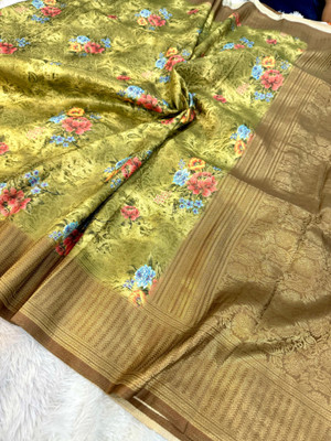 Banaras silk palace Digital Print Banarasi Viscose Rayon Saree(Green)