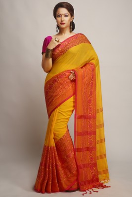 dehi saree Embroidered Handloom Cotton Silk Saree(Yellow)