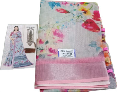 Akshaya Floral Print Daily Wear Linen Saree(Multicolor)