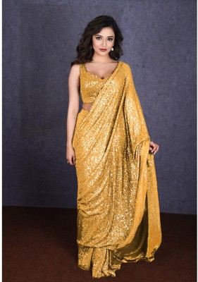 balaji textiles Embroidered, Embellished Bollywood Georgette Saree(Gold)