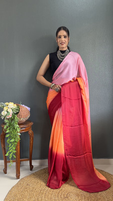 Upalksh Solid/Plain Bollywood Nylon, Silk Blend Saree(Red)