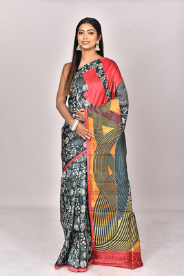 Ramshyam Collection Blocked Printed Daily Wear Pure Silk Saree(Multicolor)