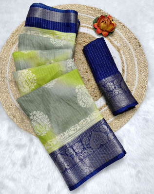 RegalDrapes Paisley Bollywood Jacquard, Silk Blend Saree(Dark Blue)
