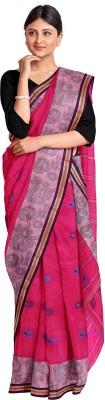 dreamy textiles hub Self Design Hand Batik Handloom Pure Cotton Saree(Pink)