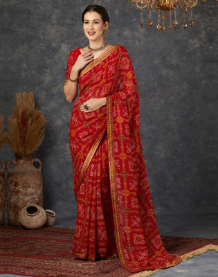 Divastri Printed Daily Wear Georgette Saree(Red, Multicolor)
