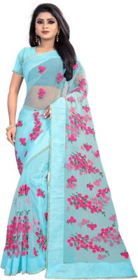 QUEDDY'S Embroidered Bollywood Silk Blend Saree(Light Blue)