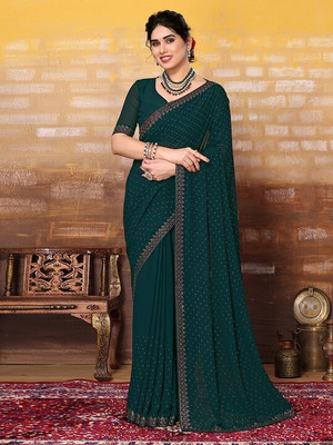 LAKHADATARI PRINTS Dyed, Self Design Bollywood Georgette Saree(Green)