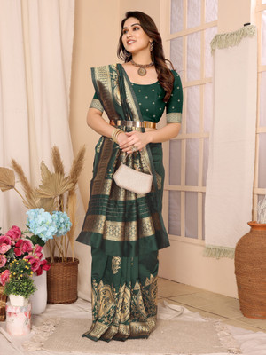 Soor Panchi Woven Banarasi Polyester Saree(Dark Blue)