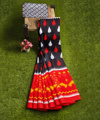 LOVWEAR Floral Print Daily Wear Pure Cotton Saree(Black)