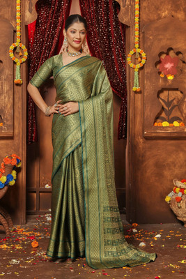 Rashmi Sarees Woven Banarasi Silk Blend Saree(Green)