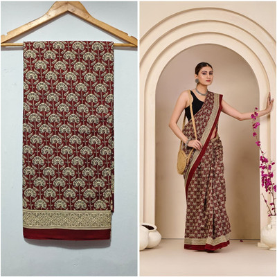 HG SAREES Printed Bollywood Mulmul Saree(Beige, Mustard)