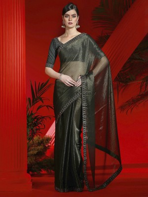 Sareemall Embellished Bollywood Net Saree(Green)