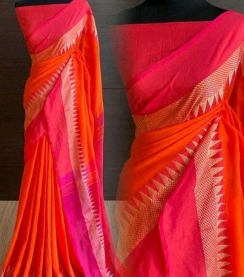 SAYAN CREATION Self Design Handloom Pure Cotton Saree(Orange)