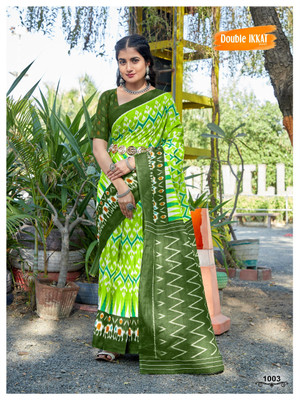 JASU CREATION Printed Handloom Pure Cotton Saree(Light Green)