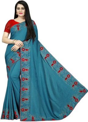 SHAKTIJEN ENTERPRISE Embroidered Bollywood Chanderi Saree(Blue)