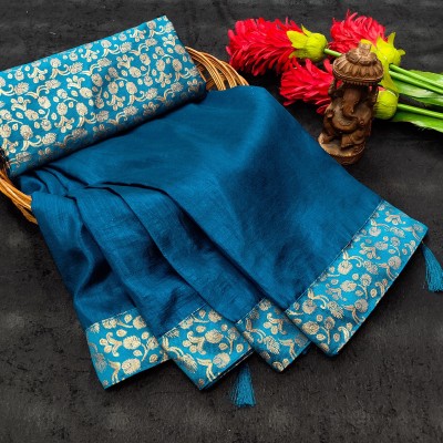 AVANTIKA FASHION Woven, Embellished, Dyed, Printed Banarasi Pure Silk, Art Silk Saree(Blue)