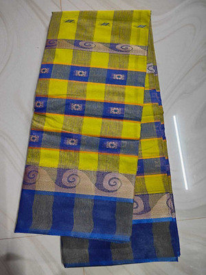 Ghosh handloom Printed Tant Pure Cotton Saree(Mustard)
