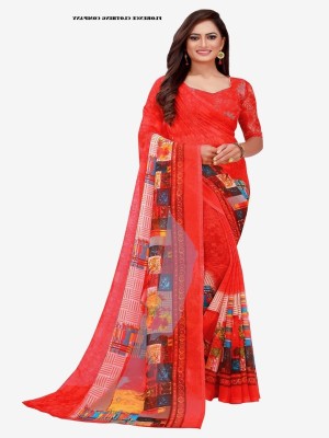 Saadhvi Printed Banarasi Cotton Blend Saree(Red)