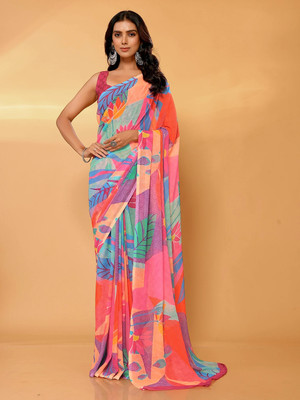 Janasya Printed Leheria Georgette Saree(Multicolor)
