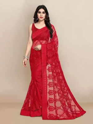 VRLOOKMEFASHION Self Design Bollywood Net Saree(Pack of 2, Red)