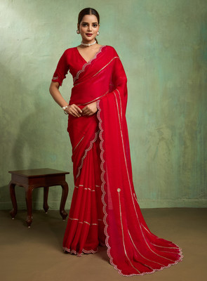 Leelavati Embellished Bollywood Jimmy choo Saree(Red)