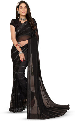 Moda Rapido Striped Daily Wear Satin Saree(Black)