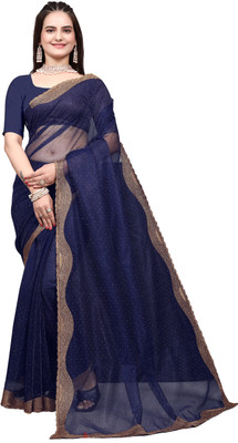 MAHADEV Embroidered Bollywood Net Saree(Dark Blue)