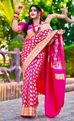 Sijileen Woven, Embellished Banarasi Silk Blend Saree(Pink)