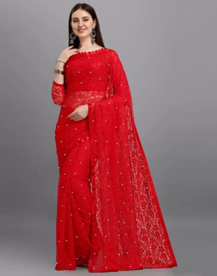 Saadhvi Self Design Bollywood Net Saree(Red)