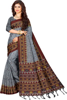 Quetzal Printed, Self Design Sambalpuri Pure Cotton Saree(Grey)