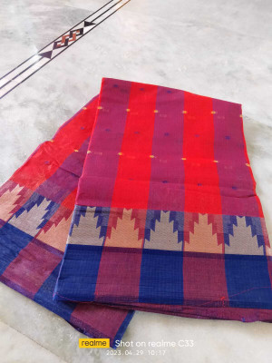 Parbati fashion Self Design Tant Pure Cotton Saree(Red, Purple)