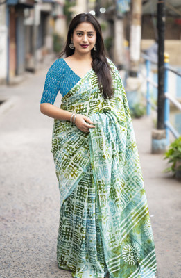 Moda Rapido Printed Bollywood Cotton Silk Saree(Green)