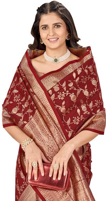 Tasrika Printed Banarasi Pure Silk Saree(Maroon)
