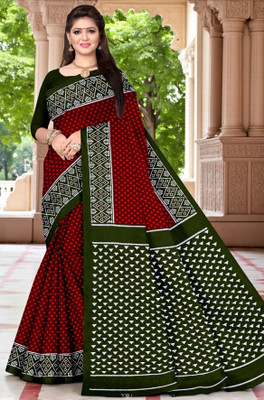 ETHNIC ODISHA HANDLOOM Printed Sambalpuri Pure Cotton Saree(Red)