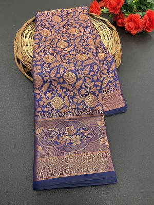 Harekrishna creation Woven Banarasi Jacquard, Cotton Silk Saree(Gold, Blue)