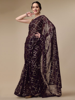 Moda Rapido Embroidered Daily Wear Georgette Saree(Purple)