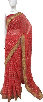 Sareez House Striped Daily Wear Georgette Saree(Red)