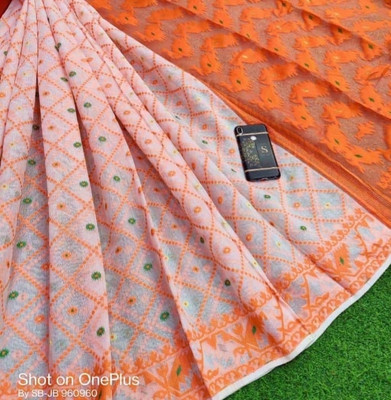 Sudipa Woven Jamdani Cotton Silk Saree(Orange)