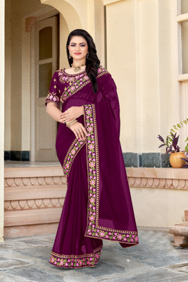 Tejal Creation Self Design Bollywood Georgette Saree(Black)