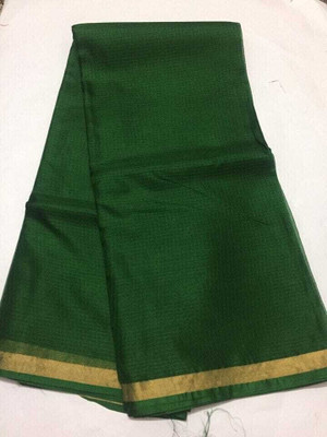 Aamir Fashion Textile Checkered Kota Doria Handloom Cotton Blend Saree(Dark Green)