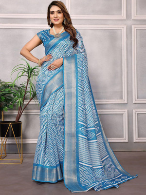 Moda Rapido Printed Bandhani Cotton Blend Saree(Brown)