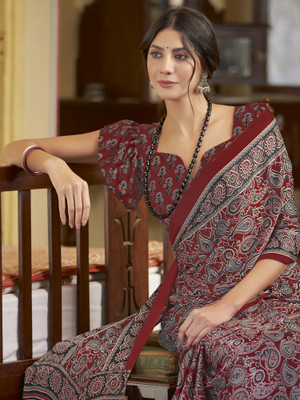 Divastri Printed Daily Wear Crepe Saree(Maroon)