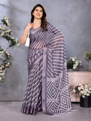 Millstar Digital Print Bollywood Cotton Linen, Art Silk Saree(Purple)