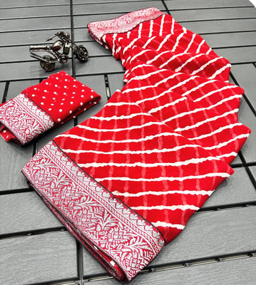 VD PRINTS Printed Leheria Georgette Saree(Red)
