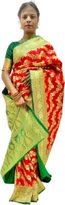 SHOPEEZY TEX FAB Woven Banarasi Silk Blend Saree(Red)