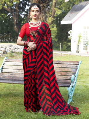 ANOUK Printed Daily Wear Georgette Saree(Red)